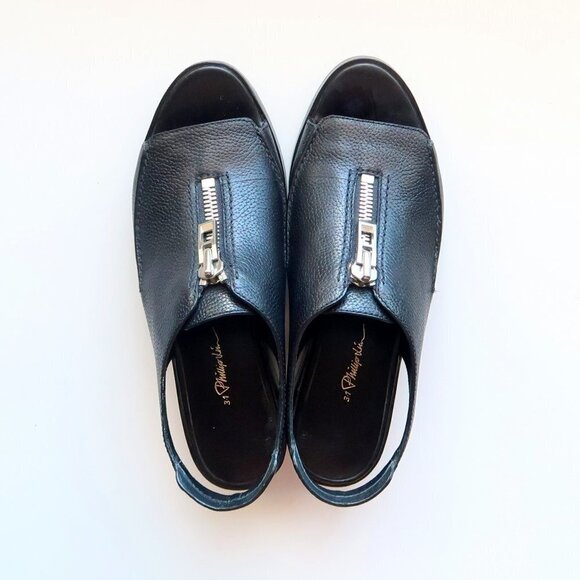 3.1 Phillip Lim Black Leather Open Toe Slingback Block Heel Loafers / Shoes 8.5 - Picture 4 of 16